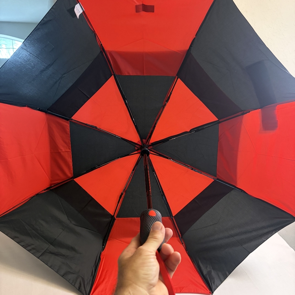 Hunter Vented Compact Dual Canopy Oversized Umbrella, Black/Red, NWT